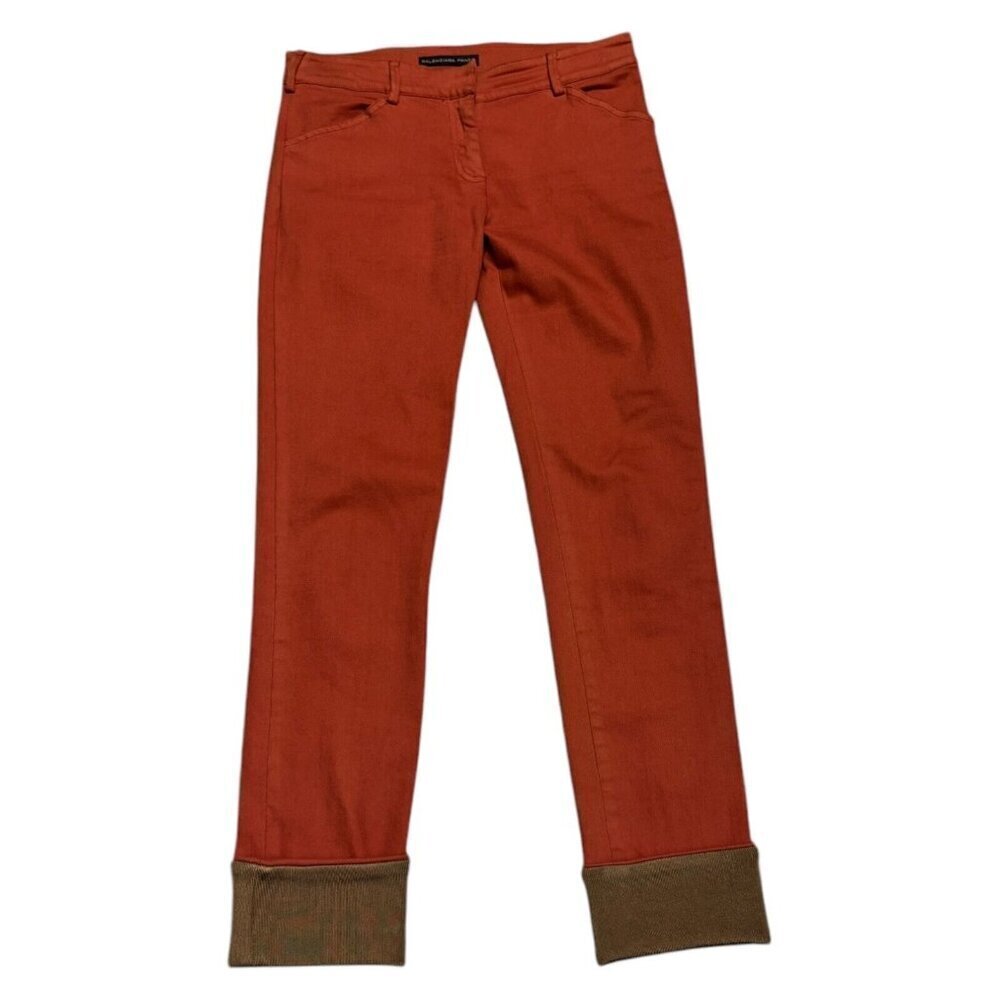 BALENCIAGA Jeans Orange Luxury Designer Skinny Leg Ankle Cuff Pants Size 6 M